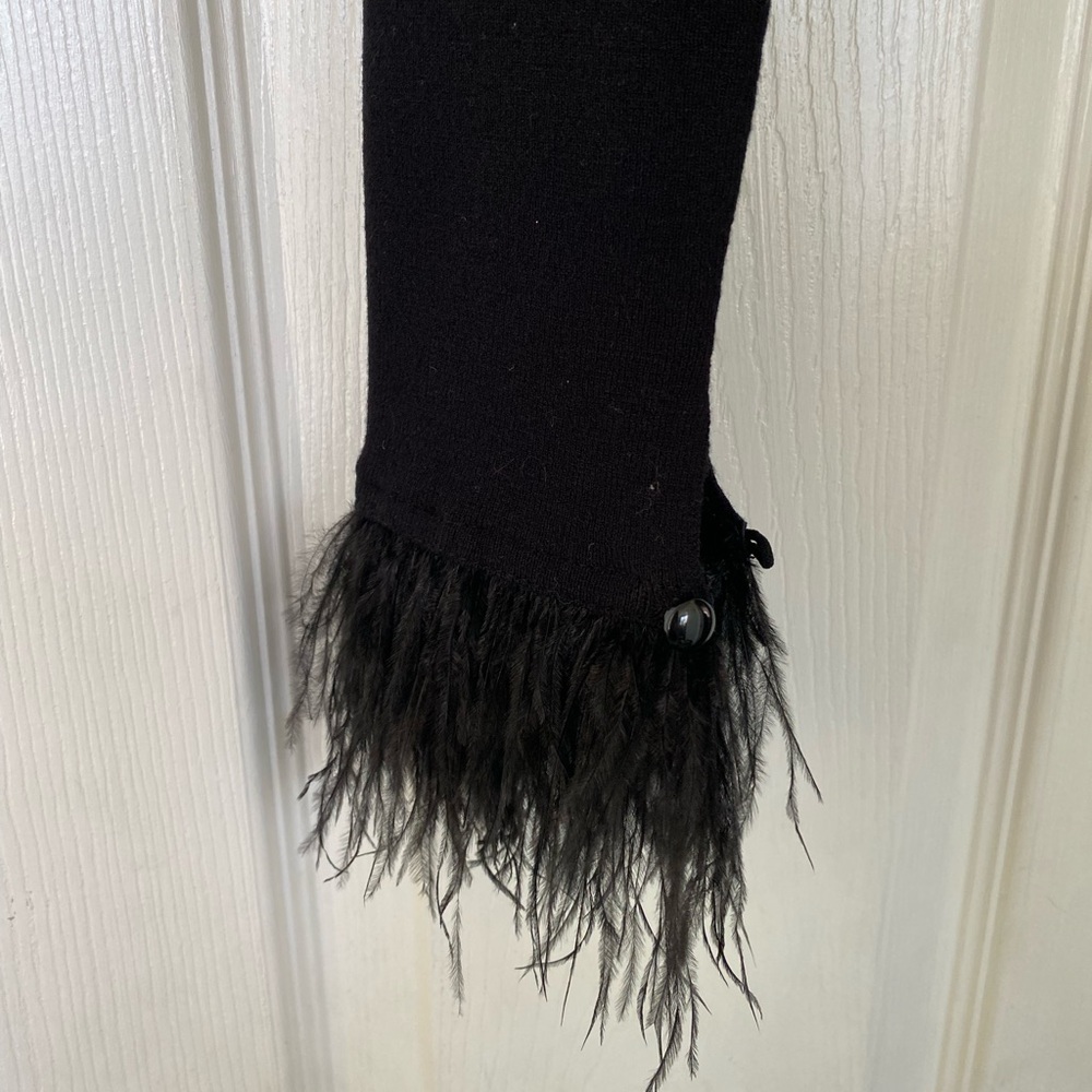 NWOT Aqua Black Cardigan with Feather Trim - Picture 2 of 6